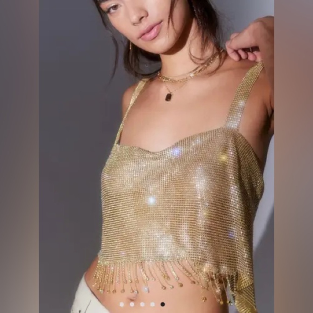 Urban Outfitters Gold Sequin Fringe Cami